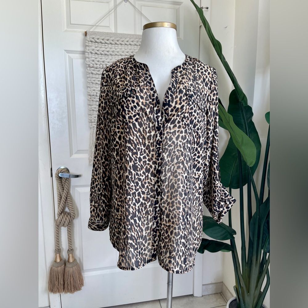 Lane Brayant Chic Leopard Print Blouse Size 18 Lightweight‎ Long Sleeve Top